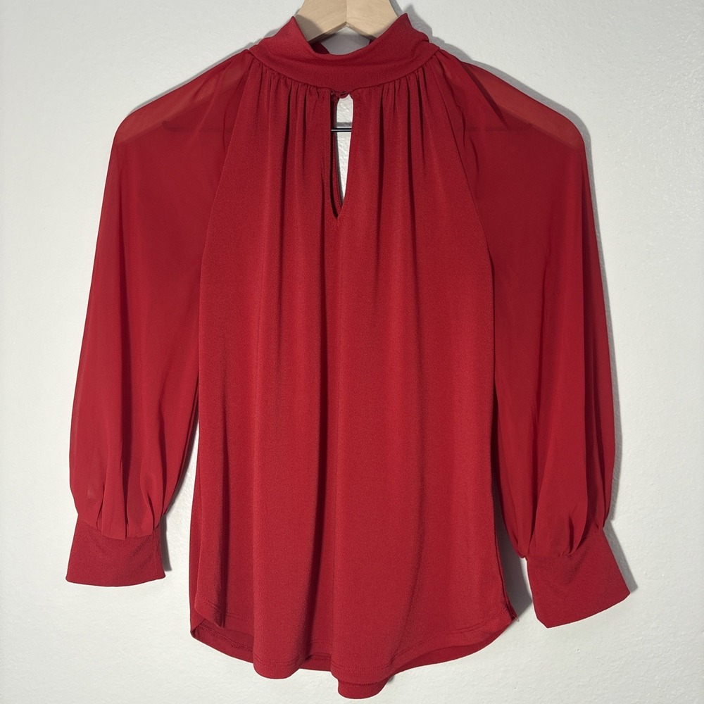 7th Avenue Design Studio NY & Company Red Long Sleeve Mock Neck Blouse Top XS